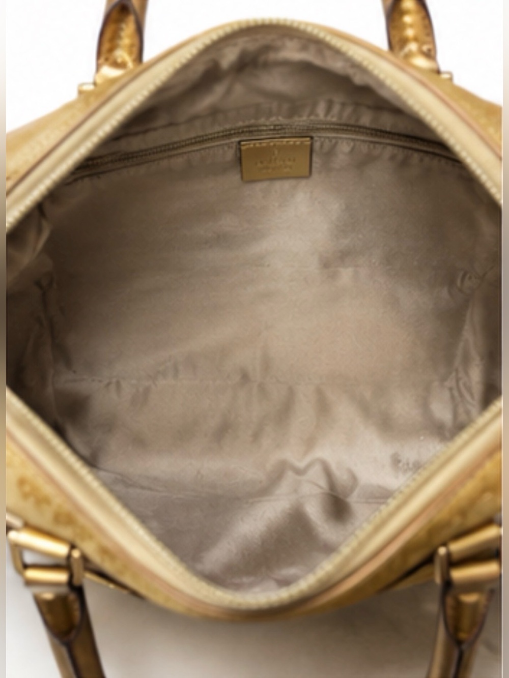 Authentic Vintage Metallic Gold Gucci GG Canvas Leather Bowler Satchel Handbag - Picture 5 of 7